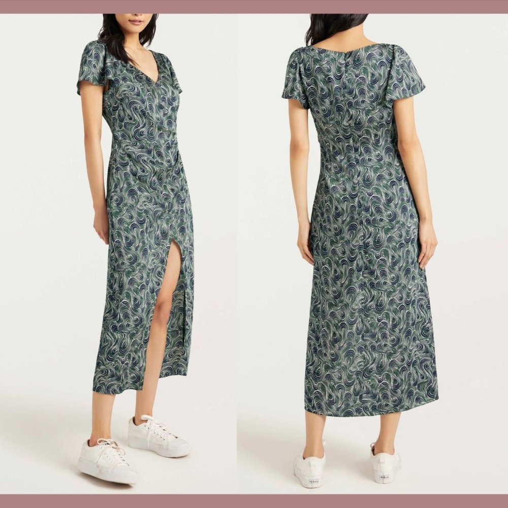 NWT $395 CINQ A SEPT [ 10 US ] Kacydie Dress In Green Dark Emerald‎ Swirls
